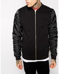 Asos Bomber In Jersey With Woven Quilted Sleeves