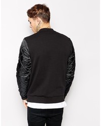 Asos Bomber In Jersey With Woven Quilted Sleeves