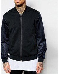 Asos Brand Bomber Jacket With Mesh Sleeve In Black