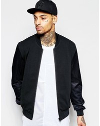 Asos Brand Bomber Jacket With Mesh Sleeve In Black