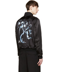 Alexander McQueen Black Embroidered Collar Bomber Jacket