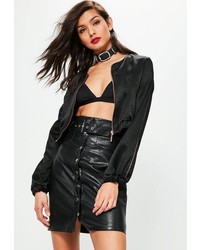 Missguided Black High Shine Piping Detail Bomber Jacket