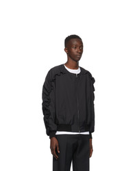 Random Identities Black Ruffle Sleeve Bomber Jacket