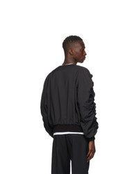 Random Identities Black Ruffle Sleeve Bomber Jacket