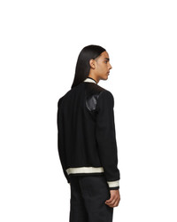 Saint Laurent Black Wool Varsity Bomber Jacket