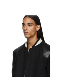Saint Laurent Black Wool Varsity Bomber Jacket