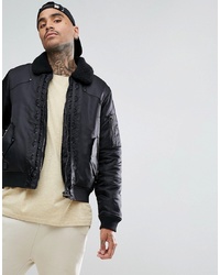 Black Kaviar Bomber Jacket In Black With Borg Collar