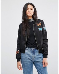 Brave Soul Bomber Jacket With Butterfly Badges
