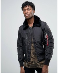 Alpha Industries Bomber Jacket With Shearling Collar In Slim Fit Black