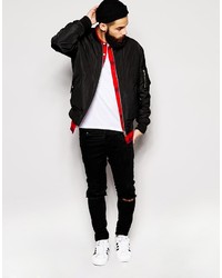 Asos Brand Bomber Jacket In Black With Ma1 Pocket