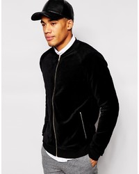 Asos Brand Bomber Jacket In Velour With Gold Zips
