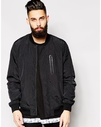 Asos Brand Bomber Jacket With Chest Pocket In Black