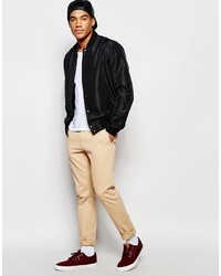 Asos Brand Bomber Jacket With Poppers In Black