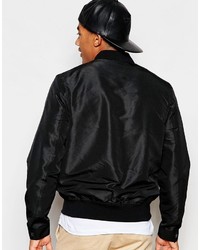 Asos Brand Bomber Jacket With Poppers In Black
