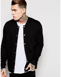 Asos Brand Jersey Bomber Jacket With Snaps In Black