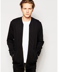 Asos Brand Longline Bomber Jacket In Jersey With Gold Zips