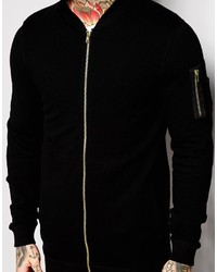 Asos Brand Longline Ma1 Bomber Jacket In Jersey With Gold Zips