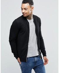 Asos Brand Muscle Fit Jersey Bomber Jacket In Black