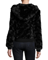 Cusp By Neiman Marcus Faux Fur Hooded Zip Front Bomber Jacket Black
