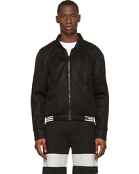 Denis Gagnon Black Lattice Mesh Quilted Bomber Jacket