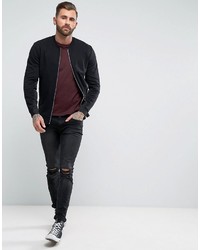 Asos Jersey Bomber Jacket With Cut Sew In Black