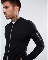 ASOS DESIGN Jersey Muscle Bomber Jacket With Ma1 Pocket In Black