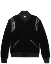 Saint Laurent Leather Trimmed Cotton Corduroy Bomber Jacket