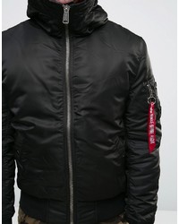 Alpha Industries Ma 1 Bomber Jacket With Hood In Regular Fit Black