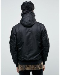 Alpha Industries Ma 1 Bomber Jacket With Hood In Regular Fit Black