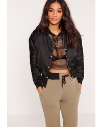 Missguided Cropped Ruched Bomber Jacket Black