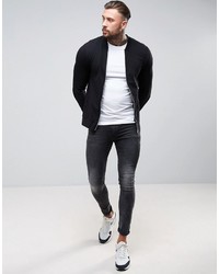 Asos Muscle Fit Jersey Bomber Jacket In Black