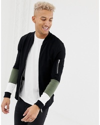 ASOS DESIGN Muscle Jersey Bomber Jacket With Ma1 Pocket And Colour Blocking