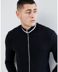 ASOS DESIGN Muscle Jersey Track Jacket In Black With Contrast Tipping