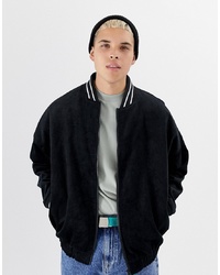 Collusion Oversized Cord Bomber Jacket In Black