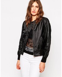 Selected Rika Leather Sleeve Bomber Jacket