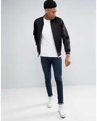 Asos Tall Cotton Bomber Jacket With Sleeve Zip In Black