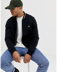 Fred Perry Tipped Sweat Bomber Jacket In Black