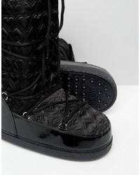 Love Moschino Black Quilted Hearts Snow Boots