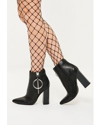 Missguided Black Ring Detail Pointed Toe Heeled Boots