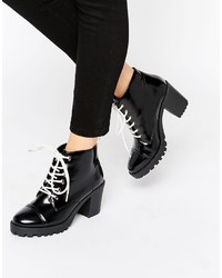 London Rebel Chunky Heeled Boots With Contrast Lace