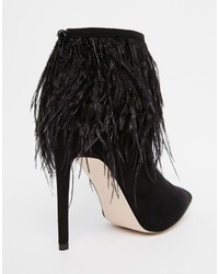 Little Mistress Crawford Point Toe Heeled Boots With Feather Detail