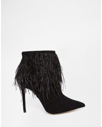 Little Mistress Crawford Point Toe Heeled Boots With Feather Detail