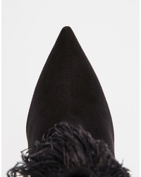 Little Mistress Crawford Point Toe Heeled Boots With Feather Detail