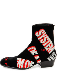 Maison Margiela Embroidered Velvet Ankle Boot Black