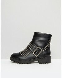 Missguided Fringe Stud And Buckle Biker Boot