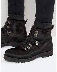 Asos Hiker Boots In Black Faux Pony Hair