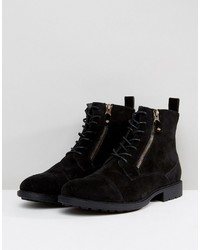 Asos Lace Up Boots In Black With Double Zip