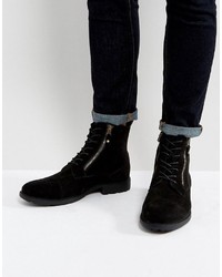 Asos Lace Up Boots In Black With Double Zip