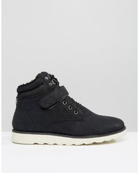 Brave Soul Lace Up Boots With Sherpa Lining Black