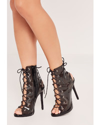 Missguided Black Lace Up Perspex Peep Toe Stiletto Boots